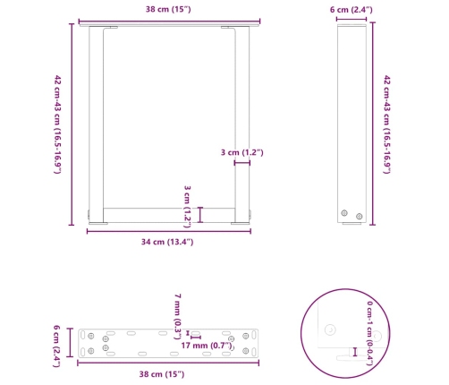 Patas de mesa de centro forma U 2uds acero negro 38x(42-43) cm