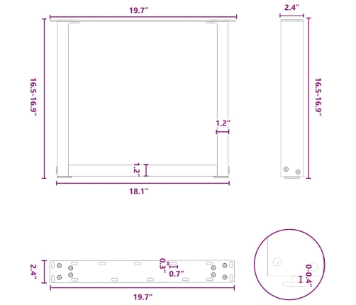 Patas de mesa de centro forma U 2uds acero negro 50x(42-43) cm