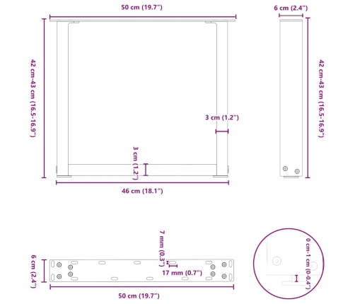 Patas de mesa de centro forma U 2uds acero negro 50x(42-43) cm