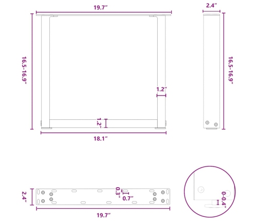 Patas de mesa de centro forma U 2uds acero blanco 50x(42-43) cm