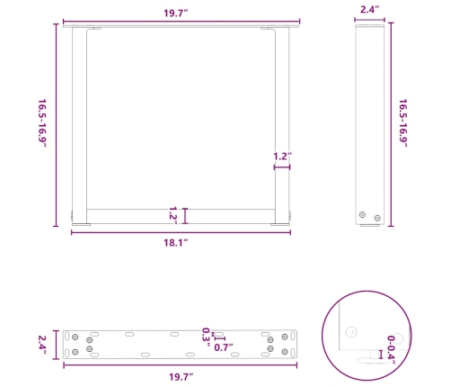 Patas para mesa de centro en forma de U 2 uds antracita acero