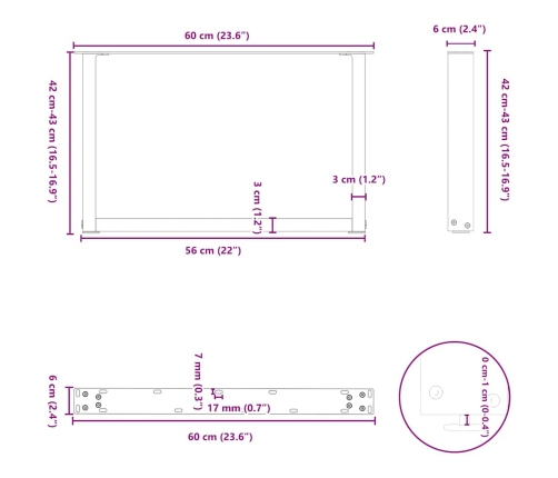 Patas de mesa de centro forma U 2uds acero negro 60x(42-43) cm