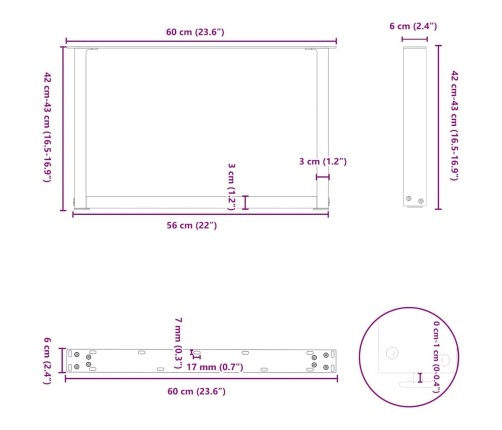 Patas para mesa de centro en forma de U 2 uds antracita acero