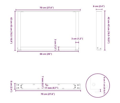 Patas de mesa de centro forma U 2uds acero negro 70x(42-43) cm