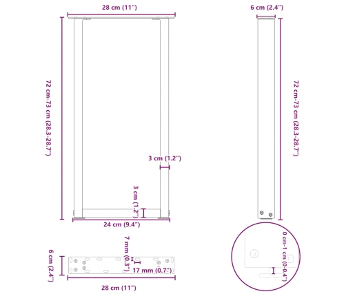 Patas de mesa de centro forma U 2uds acero negro 28x(72-73) cm