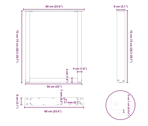 Patas mesa centro forma U 2uds antracita 60x(72-73)cm acero