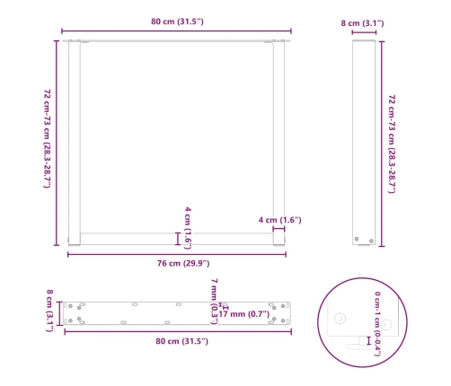 Patas de mesa de centro forma U 2uds acero blanco 80x(72-73) cm