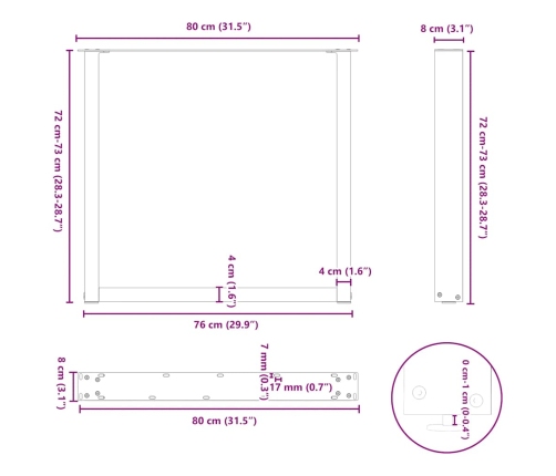 Patas mesa centro forma U 2uds antracita 80x(72-73)cm acero