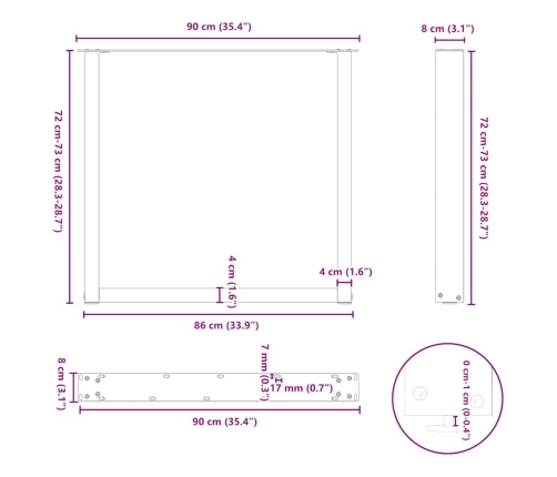 Patas para mesa de comedor en forma de U 2 uds acero blanco