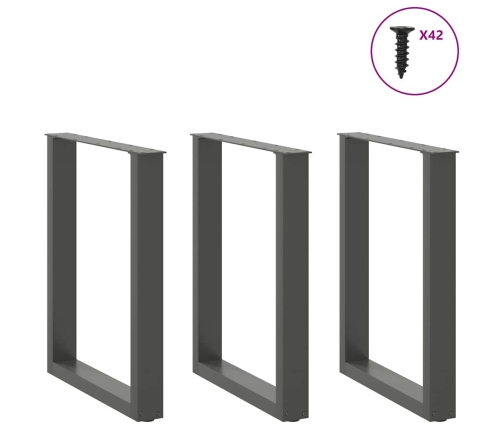 Patas mesa centro forma U 3 uds antracita 70x(72-73) cm acero