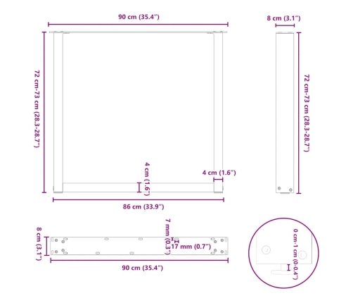 Patas para mesa centro forma U 3 uds acero negro 90x(72-73) cm