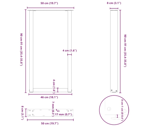 Patas de mesa de centro forma U 2uds acero negro 50x(90-91) cm