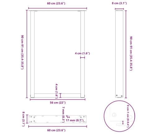 Patas de mesa centro forma U 2uds acero antracita 60x(90-91) cm