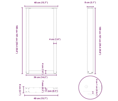 Patas de mesa de centro forma U 2uds acero negro 40x(100-101)cm