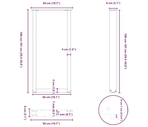 Patas mesa centro forma U 2uds acero antracita 50x(100-101) cm