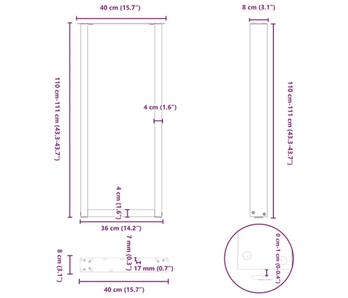 Patas de mesa centro forma U 2uds acero blanco 40x(110-111) cm