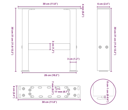 Patas de mesa de centro negro 2uds acero 30x(30-31) cm