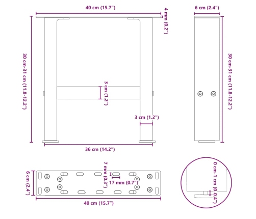 Patas de mesa de centro negro 2uds acero 40x(30-31) cm