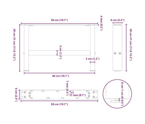 Patas de mesa de centro negro 2uds acero 50x(30-31) cm