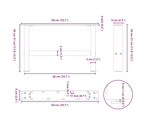 Patas de mesa de centro blanco 2uds acero 50x(30-31) cm