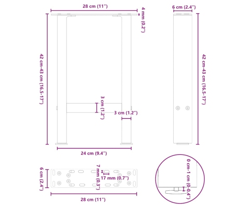 Patas de mesa de centro acero antracita 2 uds 28x(42-43) cm