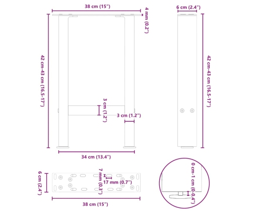 Patas de mesa de centro acero blanco 2 uds 38x(42-43) cm