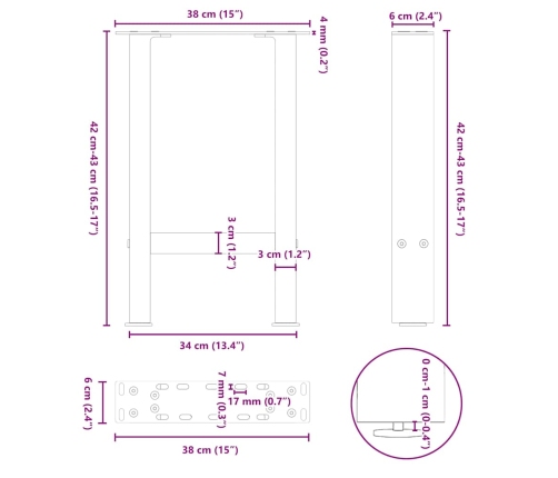 Patas de mesa de centro antracita 2 unidades 38x(42-43)cm acero