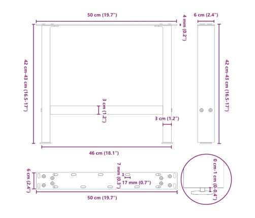 Patas de mesa de centro acero negro 2 uds 50x(42-43) cm