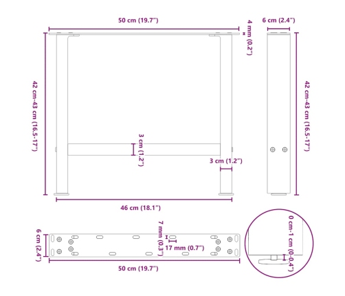 Patas de mesa de centro acero blanco 2 uds 50x(42-43) cm