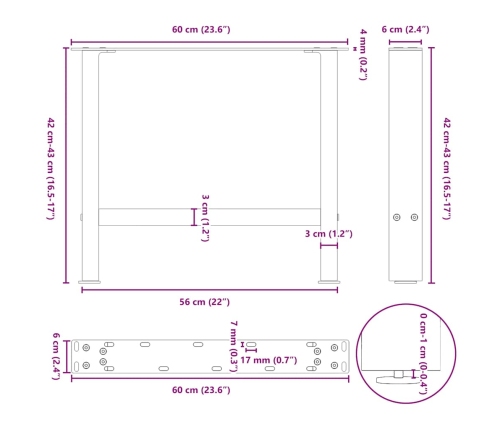 Patas de mesa de centro acero negro 2 uds 60x(42-43) cm