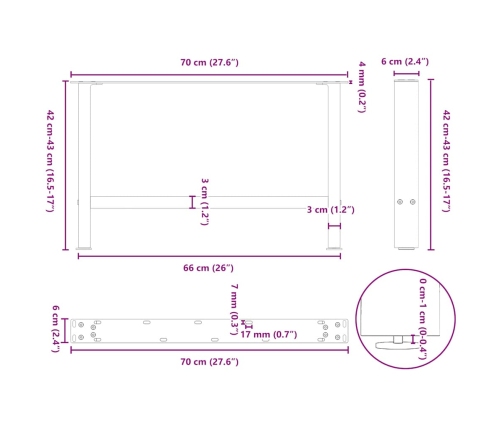 Patas de mesa de centro antracita 2 unidades 70x(42-43)cm acero