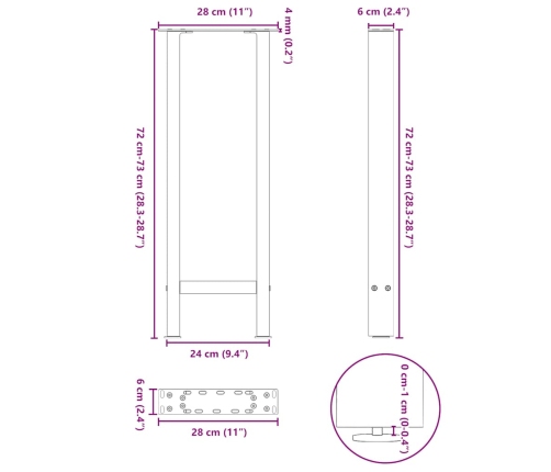 Patas de mesa de centro acero negro 2 uds 28x(72-73) cm