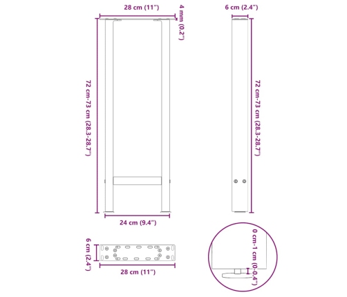 Patas de mesa de centro acero antracita 2 uds 28x(72-73) cm