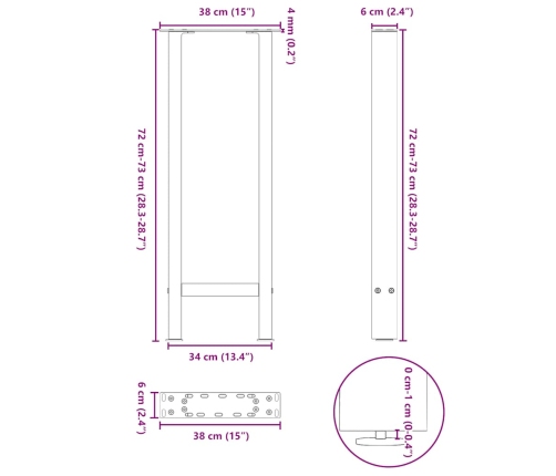 Patas de mesa de centro acero negro 2 uds 38x(72-73) cm