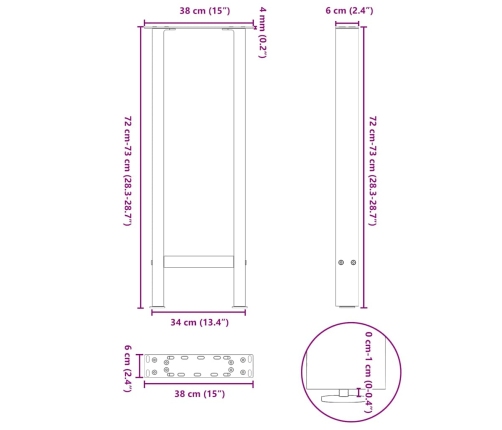 Patas de mesa de centro acero blanco 2 uds 38x(72-73) cm