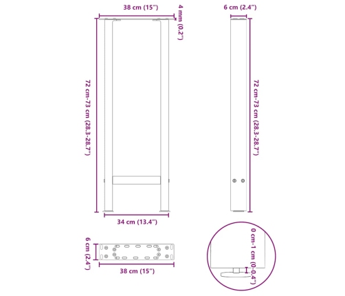 Patas de mesa de centro antracita 2 unidades 38x(72-73)cm acero