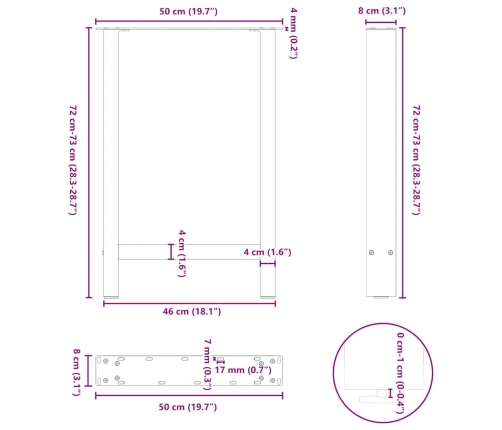 Patas de mesa de centro acero negro 2 uds 50x(72-73) cm