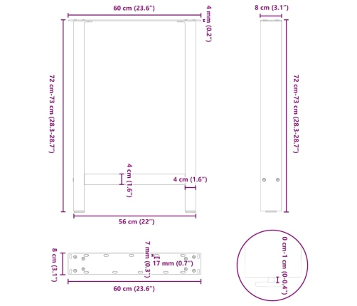 Patas de mesa de centro acero blanco 2 uds 60x(72-73) cm