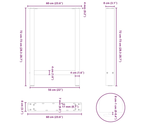 Patas de mesa de centro acero antracita 2 uds 60x(72-73) cm