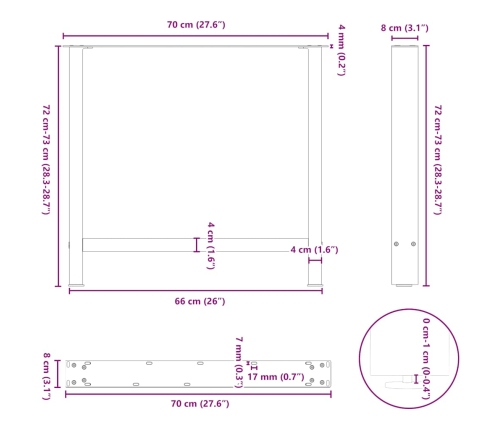 Patas de mesa de centro acero negro 2 uds 70x(72-73) cm