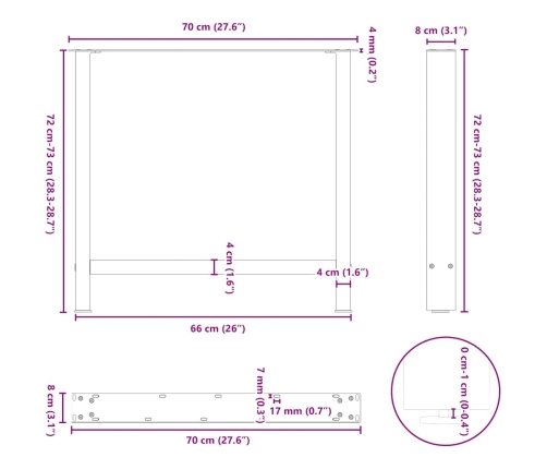 Patas de mesa de centro acero blanco 2 uds 70x(72-73) cm