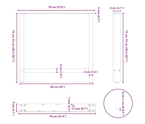 Patas de mesa de centro antracita 2 uds 70x(72-73) cm acero