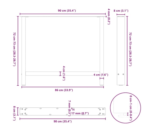 Patas de mesa de centro acero blanco 2 uds 90x(72-73) cm