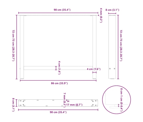 Patas de mesa de centro antracita 2 uds 90x(72-73) cm acero