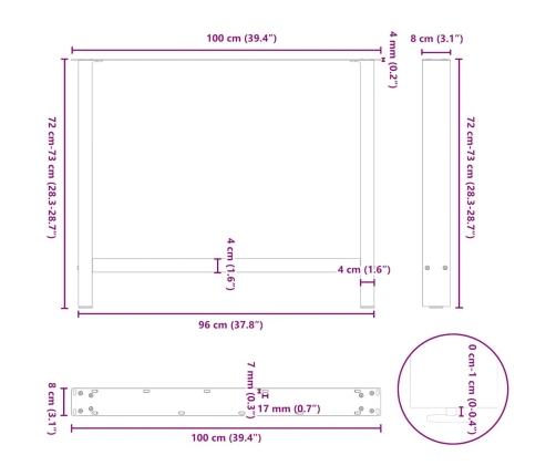 Patas de mesa de centro acero blanco 2 uds 100x(72-73) cm