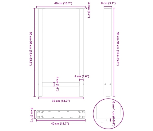 Patas de mesa de centro acero negro 2 uds 40x(90-91) cm