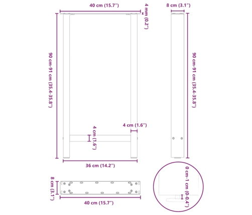 Patas de mesa de centro acero antracita 2 uds 40x(90-91) cm