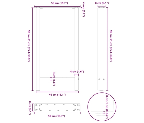 Patas de mesa de centro acero blanco 2 uds 50x(90-91) cm