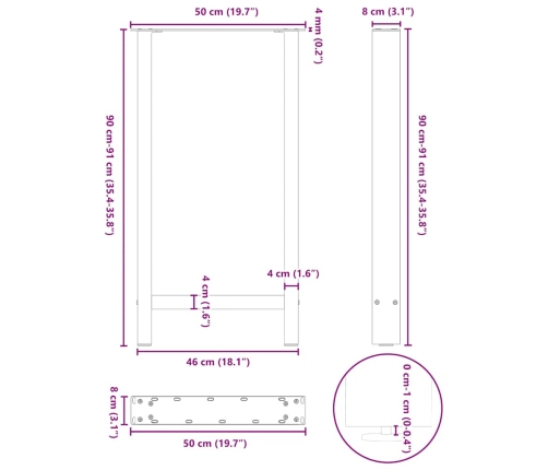 Patas de mesa de centro acero antracita 2 uds 50x(90-91) cm