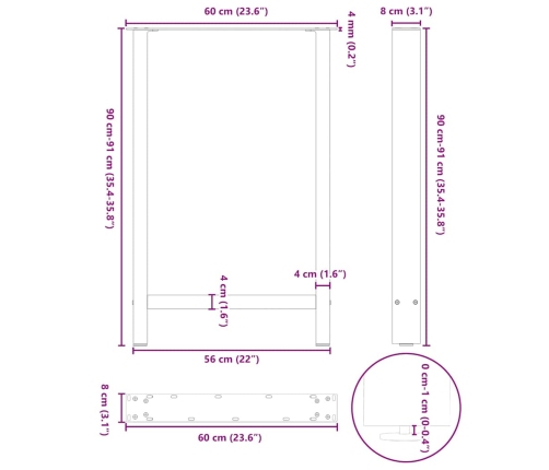 Patas de mesa de centro acero negro 2 uds 60x(90-91) cm